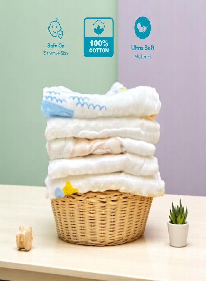 Comfy Cheeks Baby Muslin Washcloths (Pack of 5) | 100% Cotton Ultra-Soft Face Towels for Newborns & Kids | Gentle, Reusable Mulmul Wash Cloths & Baby Napkins for Daily Hygiene, Bathing, Feeding - Image 3