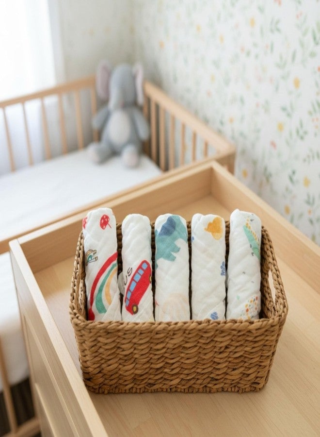 Comfy Cheeks Baby Muslin Washcloths (Pack of 5) | 100% Cotton Ultra-Soft Face Towels for Newborns & Kids | Gentle, Reusable Mulmul Wash Cloths & Baby Napkins for Daily Hygiene, Bathing, Feeding - Image 1