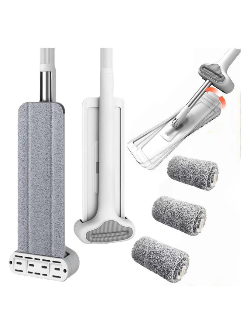 KASTWAVE ممسحة تنظيف الأرضيات ذاتية العصر 360 درجة بدون استخدام اليدين، ممسحة مسطحة - ألياف دقيقة مع 4 وسادات قابلة للغسل، غسيل يدوي مجاني للأرضيات الخشبية والنوافذ، أبيض - Image 1