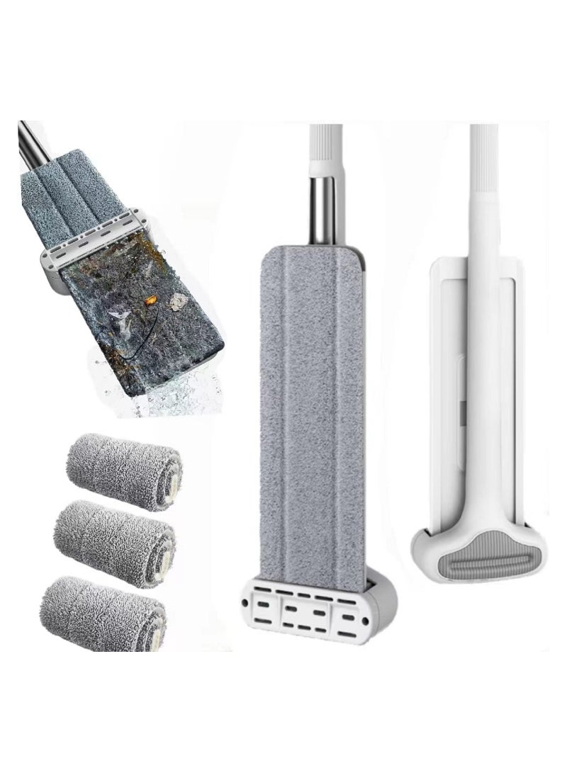 KASTWAVE ممسحة تنظيف الأرضيات ذاتية العصر 360 درجة بدون استخدام اليدين، ممسحة مسطحة - ألياف دقيقة مع 4 وسادات قابلة للغسل، غسيل يدوي مجاني للأرضيات الخشبية والنوافذ، أبيض - Image 5