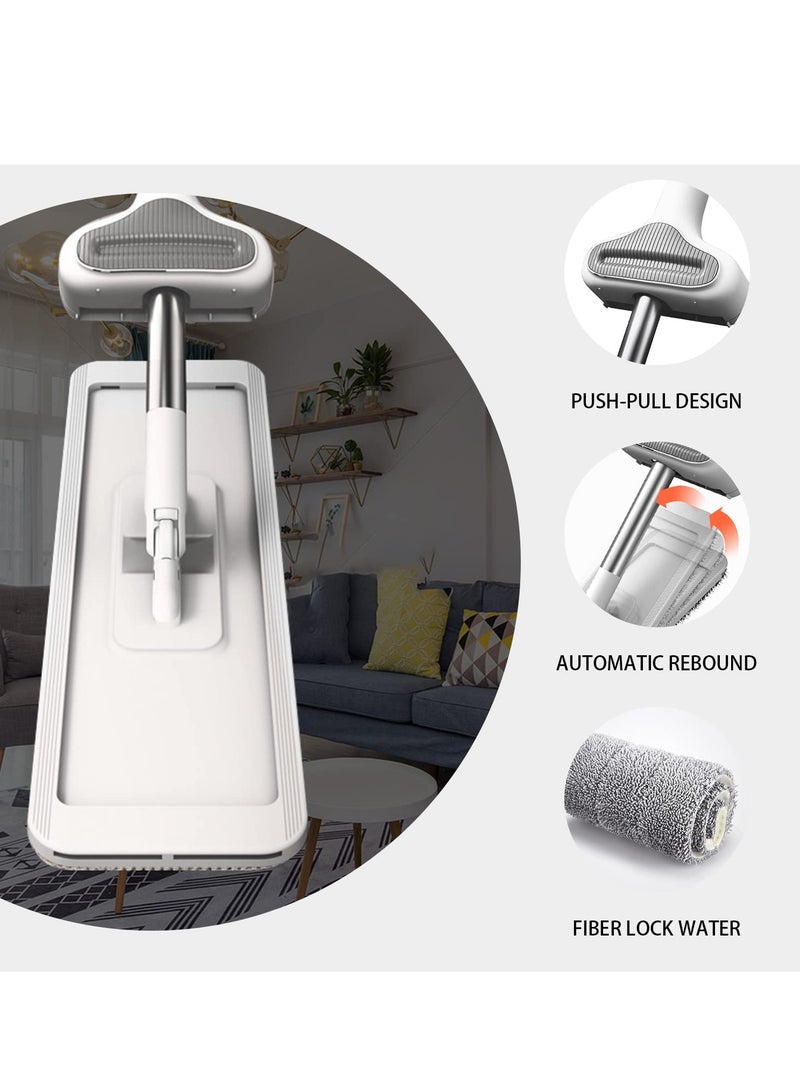 KASTWAVE ممسحة تنظيف الأرضيات ذاتية العصر 360 درجة بدون استخدام اليدين، ممسحة مسطحة - ألياف دقيقة مع 4 وسادات قابلة للغسل، غسيل يدوي مجاني للأرضيات الخشبية والنوافذ، أبيض - Image 2