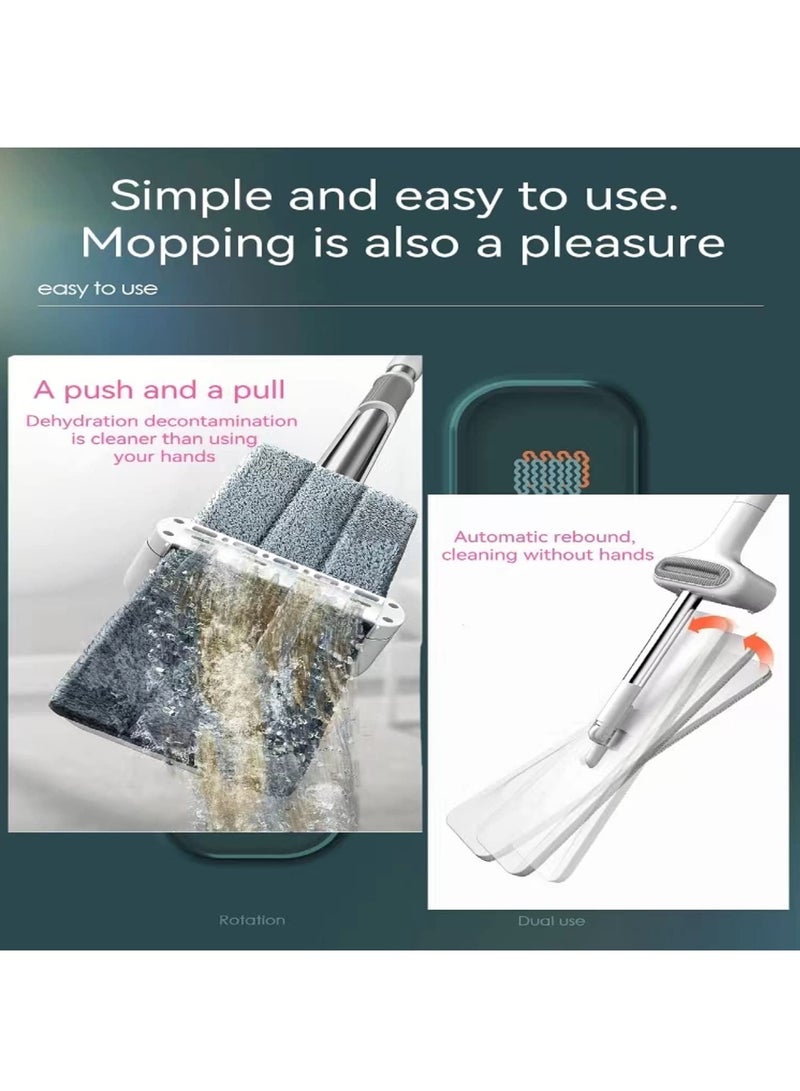KASTWAVE ممسحة تنظيف الأرضيات ذاتية العصر 360 درجة بدون استخدام اليدين، ممسحة مسطحة - ألياف دقيقة مع 4 وسادات قابلة للغسل، غسيل يدوي مجاني للأرضيات الخشبية والنوافذ، أبيض - Image 3