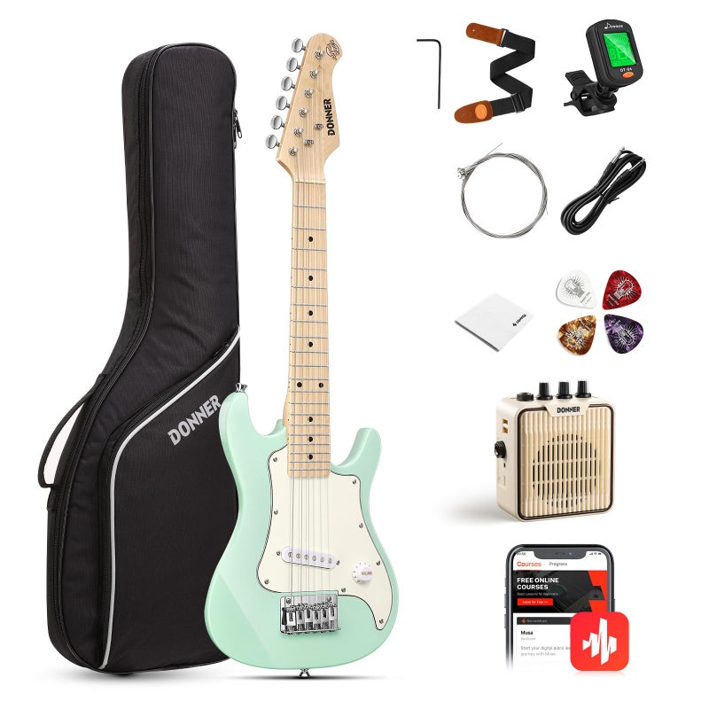 Donner 30 Inch Kids Electric Guitar Beginner Kits ST Style Mini Electric Guitar for Boys Girls with Amp 600D Bag Tuner Picks Cable Strap Extra Strings DSJ100 Green - Image 3