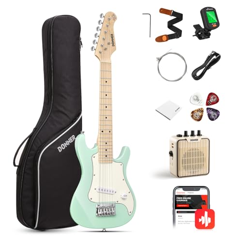 Donner 30 Inch Kids Electric Guitar Beginner Kits ST Style Mini Electric Guitar for Boys Girls with Amp 600D Bag Tuner Picks Cable Strap Extra Strings DSJ100 Green - Image 1