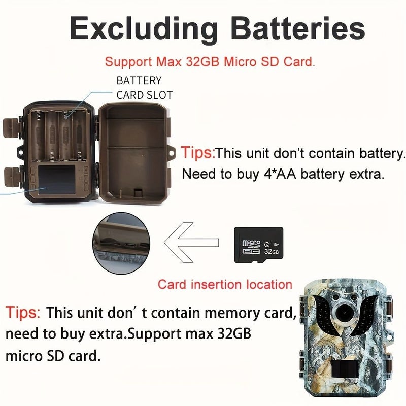 A High Definition Trail Camera With Night Vision IP66 Rating Motion Detection And Infrared 32GB Card For Wildlife Observation Camouflage Green ABS Material - Image 4