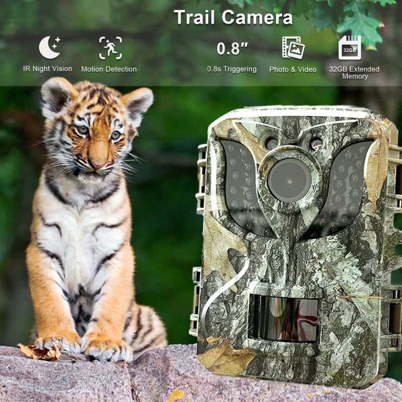 A High Definition Trail Camera With Night Vision IP66 Rating Motion Detection And Infrared 32GB Card For Wildlife Observation Camouflage Green ABS Material - Image 5