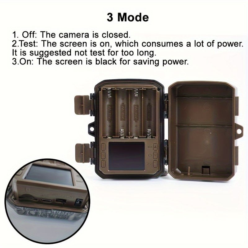 A High Definition Trail Camera With Night Vision IP66 Rating Motion Detection And Infrared 32GB Card For Wildlife Observation Camouflage Green ABS Material - Image 3