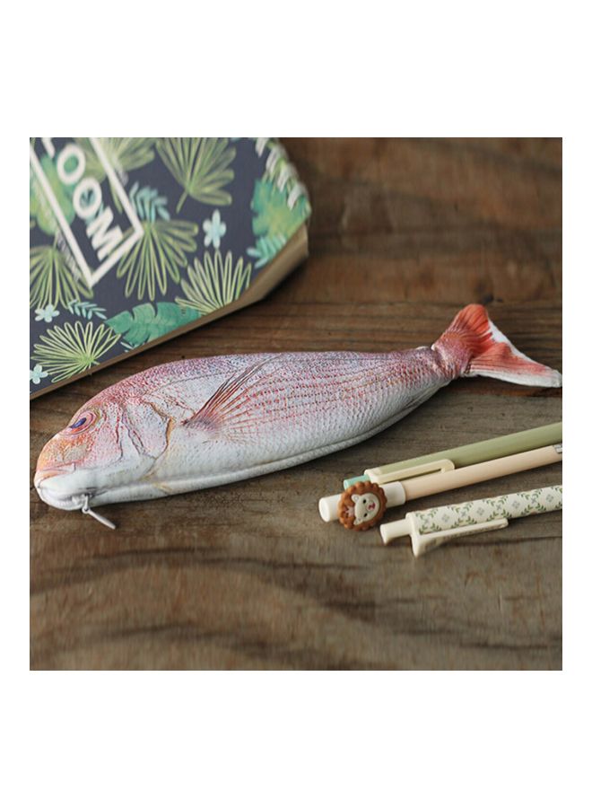 إسكدنيا حقيبة أقلام رصاص بتصميم سمكة أبيض/أحمر/وردي - Image 2