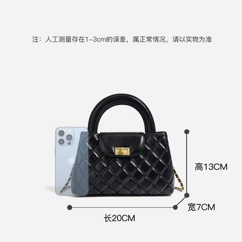 New Xiangjia Handbag Small Xiangfeng Vintage Cowhide Chain Bag Rhombic Small Square Bag Hand Bag Shoulder Crossbody Bag - Image 5