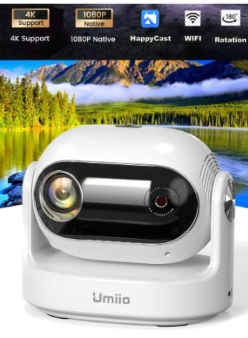 أوميو جهاز عرض U30 فائق الذكاء فائق الجودة بدقة 1080 بكسل كاملة الوضوح، يدعم تقنية 4K وعدسة قابلة للتعديل بزاوية 180 درجة، واي فاي 6 وبلوتوث، جهاز عرض LED محمول للسينما المنزلية والاستخدام الخارجي، HDMI/USB/صوت، جهاز تحكم عن بعد - أبيض - Image 3