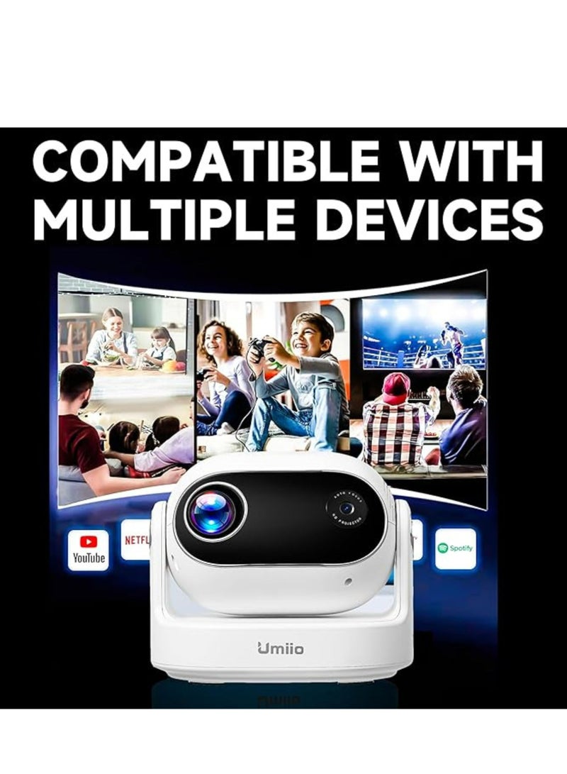 أوميو جهاز عرض U30 فائق الذكاء فائق الجودة بدقة 1080 بكسل كاملة الوضوح، يدعم تقنية 4K وعدسة قابلة للتعديل بزاوية 180 درجة، واي فاي 6 وبلوتوث، جهاز عرض LED محمول للسينما المنزلية والاستخدام الخارجي، HDMI/USB/صوت، جهاز تحكم عن بعد - أبيض - Image 4