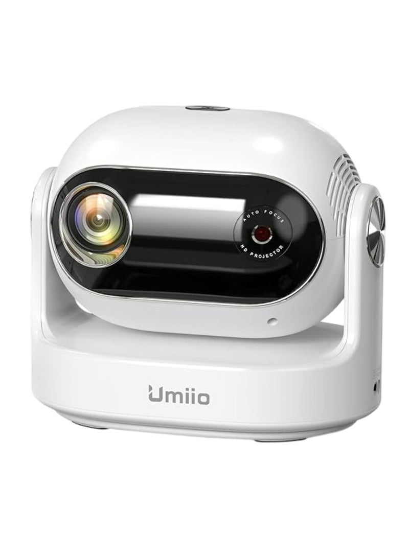 أوميو جهاز عرض U30 فائق الذكاء فائق الجودة بدقة 1080 بكسل كاملة الوضوح، يدعم تقنية 4K وعدسة قابلة للتعديل بزاوية 180 درجة، واي فاي 6 وبلوتوث، جهاز عرض LED محمول للسينما المنزلية والاستخدام الخارجي، HDMI/USB/صوت، جهاز تحكم عن بعد - أبيض - Image 1