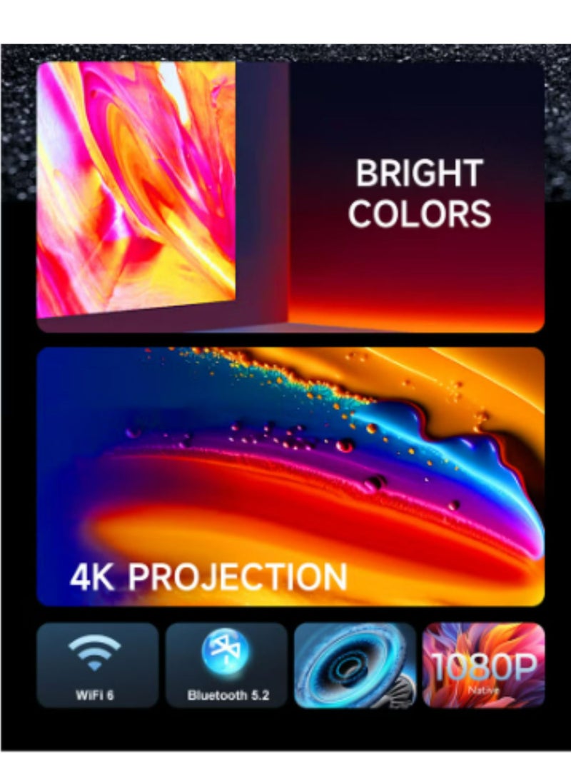 أوميو جهاز عرض U30 فائق الذكاء فائق الجودة بدقة 1080 بكسل كاملة الوضوح، يدعم تقنية 4K وعدسة قابلة للتعديل بزاوية 180 درجة، واي فاي 6 وبلوتوث، جهاز عرض LED محمول للسينما المنزلية والاستخدام الخارجي، HDMI/USB/صوت، جهاز تحكم عن بعد - أبيض - Image 2