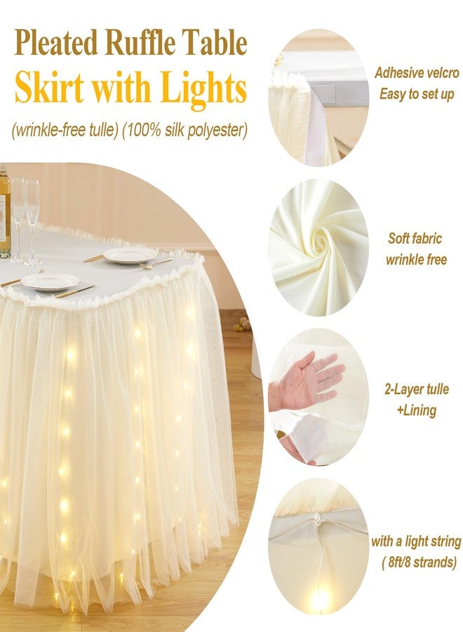 Shillance 6FT Champagne Tulle Table Skirt with LED Lights for Rectangle or Round Tables 2-Layer Ruffle Tulle Tutu Cloth Desk Table Skirt for Birthday Party Baby Shower Wedding Banquet Cake Dessert Decorations - Image 4