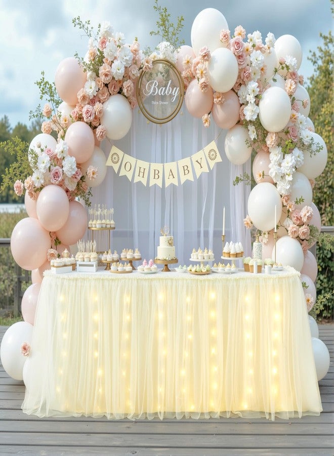 Shillance 6FT Champagne Tulle Table Skirt with LED Lights for Rectangle or Round Tables 2-Layer Ruffle Tulle Tutu Cloth Desk Table Skirt for Birthday Party Baby Shower Wedding Banquet Cake Dessert Decorations - Image 3
