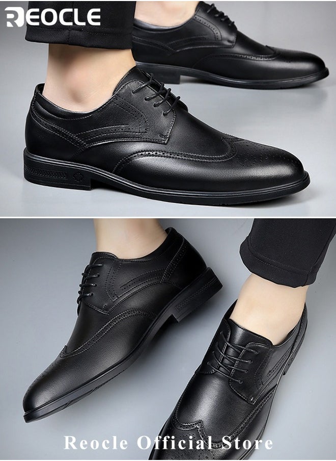 REOCLE Men's Leather Shoes Dress Shoes Formal Business Oxford Derby Shoes Brogue Wingtip Retro Dress Shoes Classic Modern Lace Up Leather Shoes for Men  - Image 2