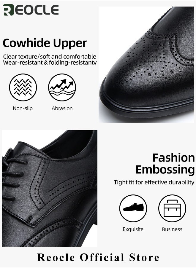REOCLE Men's Leather Shoes Dress Shoes Formal Business Oxford Derby Shoes Brogue Wingtip Retro Dress Shoes Classic Modern Lace Up Leather Shoes for Men  - Image 5