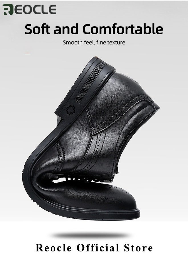 REOCLE Men's Leather Shoes Dress Shoes Formal Business Oxford Derby Shoes Brogue Wingtip Retro Dress Shoes Classic Modern Lace Up Leather Shoes for Men  - Image 3
