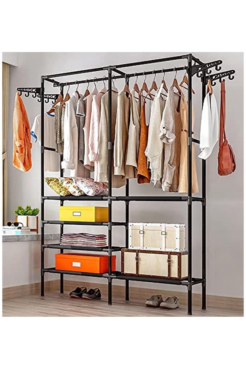 BLOOMING TIME Portable Wardrobe Closet Organizer, Metal Frame, 108x36x173cm, Black, Clothes Rack with Shelves and Hanging Rail - Image 2