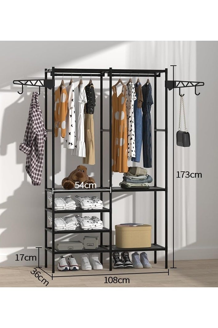 BLOOMING TIME Portable Wardrobe Closet Organizer, Metal Frame, 108x36x173cm, Black, Clothes Rack with Shelves and Hanging Rail - Image 3