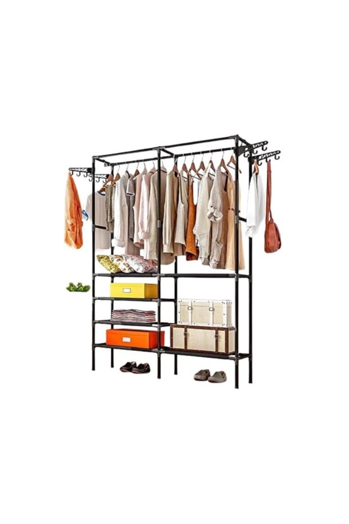 BLOOMING TIME Portable Wardrobe Closet Organizer, Metal Frame, 108x36x173cm, Black, Clothes Rack with Shelves and Hanging Rail - Image 1