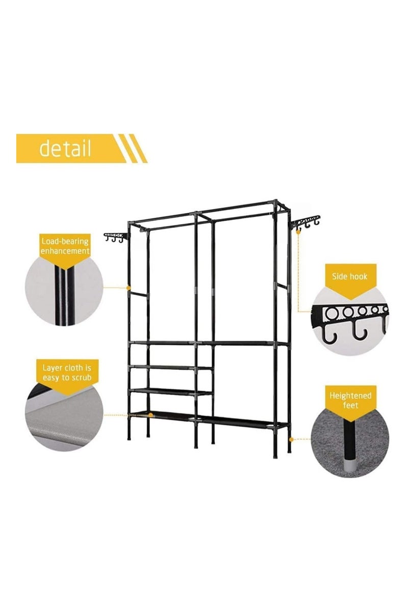 BLOOMING TIME Portable Wardrobe Closet Organizer, Metal Frame, 108x36x173cm, Black, Clothes Rack with Shelves and Hanging Rail - Image 4