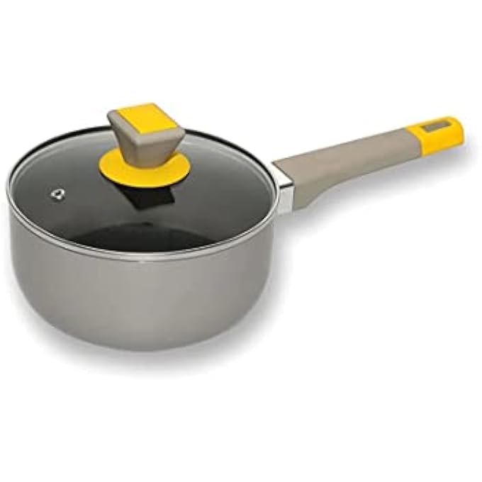 كلاسي تاتش قدور صلصة غير لاصقة بأغطية زجاجية، قاعدة مسطحة، قدر صلصة، قدر شاي، قدر حليب، قدر صلصة تابيلي باتيلا، أواني طهي بأغطية، قدر صلصة قطر 18 سم مع غطاء، سعة 15 لتر، ألومنيوم غير لاصق - Image 1