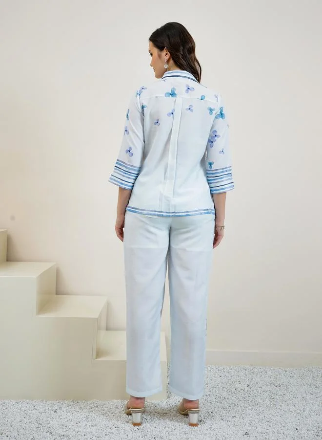 Athena Blue Floral Shirt and Trousers Co-ords