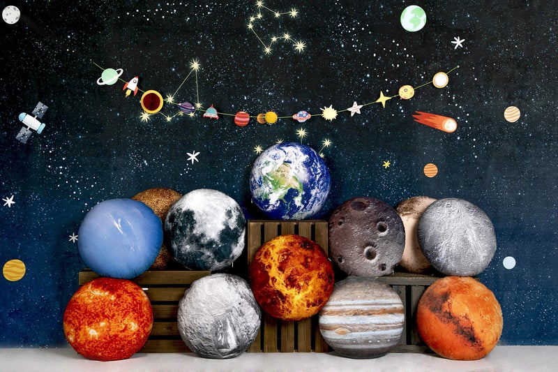 11 Piece Set Space Decor Planet Throw Pillow Covers Solar System Universe Planet Image Decorative Cushion Cover 15X15 Round Pillow Case Kids Room Decoration Pillows Covers