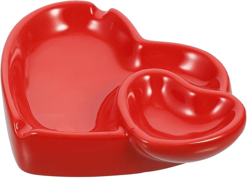 Red Heart Shaped Ceramic Ashtray Home Desktop Ash Holder Decorative Centerpiece - Image 1