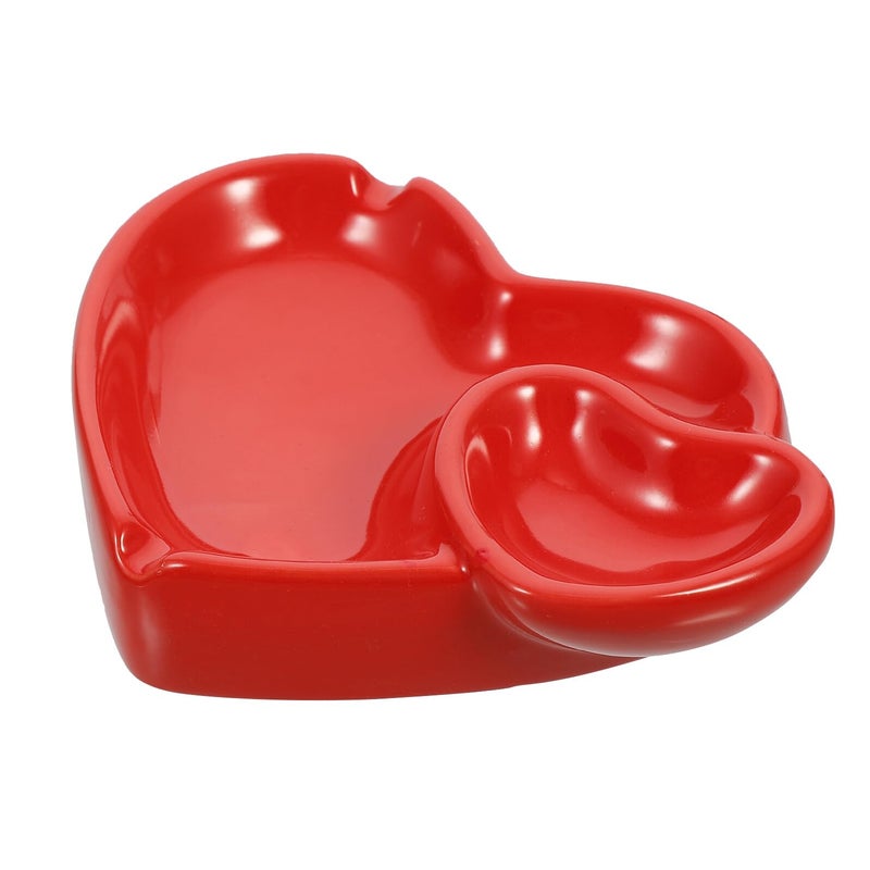 Red Heart Shaped Ceramic Ashtray Home Desktop Ash Holder Decorative Centerpiece - Image 2