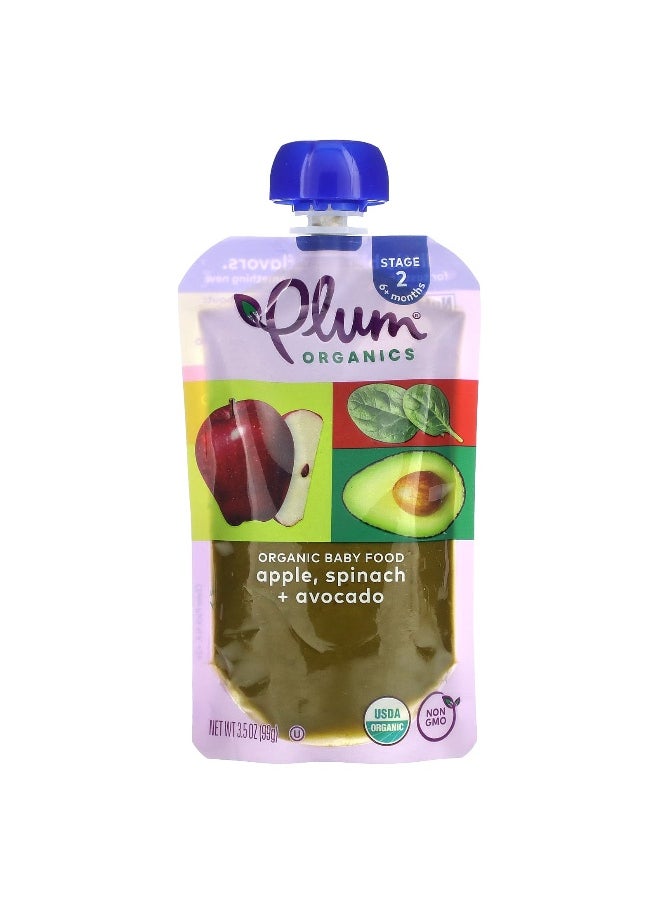 Plum Organics Plum Organics, Organic Baby Food, 6+ Months, Apple, Spinach + Avocado, 3.5 oz (99 g)  - Image 1