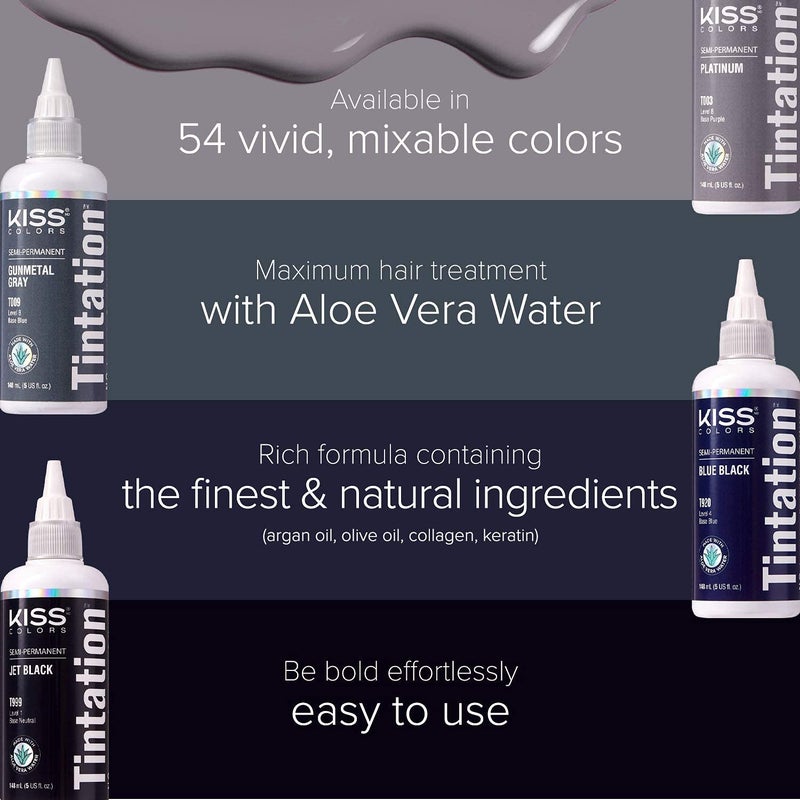 Red by Kiss Tintation Semi-Permanent Hair Color, Aloe Vera Water Based, Argan Oil, Olive Oil, Collagen & Keratin, Long-Lasting Color Dye (Jet Black, 5 Fl Oz) - Image 4