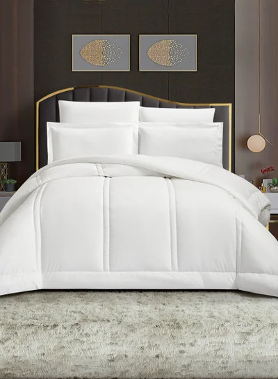 Donetella Bedding Comforter Set King Size, 6-Pcs Bed Set Fits 200x200 Cms -Hotel Striped  Bedding Set-All Season- Brushed Microfiber (طقم مفرش سرير فندقي)