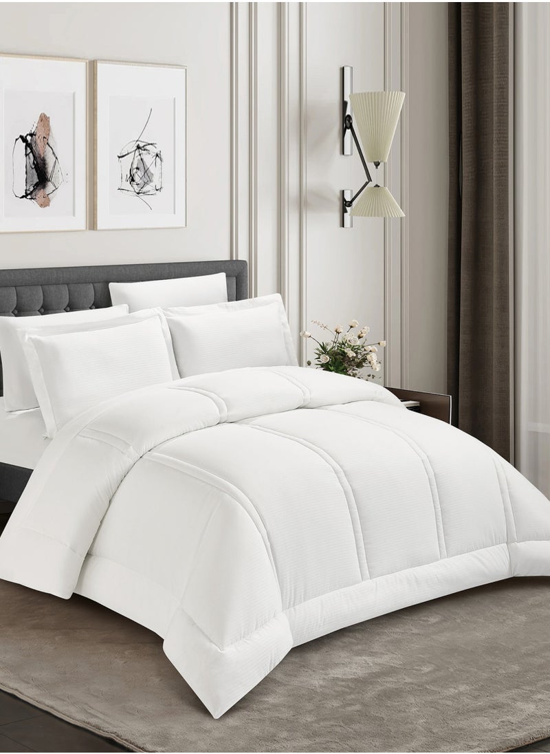 Donetella Bedding Comforter Set King Size, 6-Pcs Bed Set Fits 200x200 Cms -Hotel Striped  Bedding Set-All Season- Brushed Microfiber (طقم مفرش سرير فندقي)  - Image 2