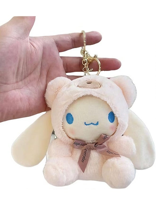 Sanrio Lovely Plush Toys Doll Keychain Short plush bear costume Cinnamoroll 15cm Plush Doll for Backpack,car,stationery box pendant - Image 2