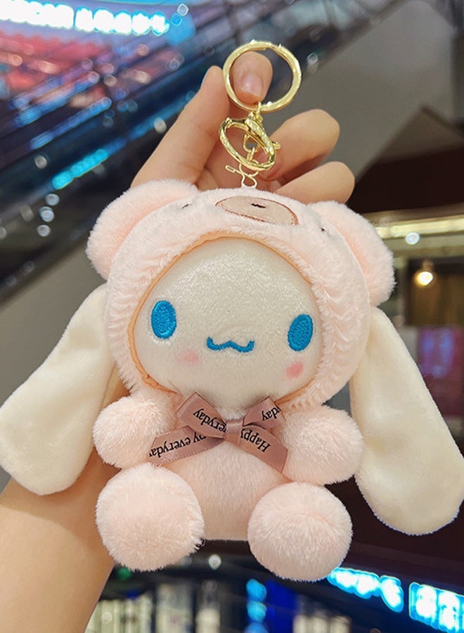 Sanrio Lovely Plush Toys Doll Keychain Short plush bear costume Cinnamoroll 15cm Plush Doll for Backpack,car,stationery box pendant - Image 1