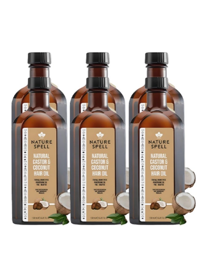 Nature Spell 6 Pieces Natural Castor And Coconut Hair Oil For All Hair Types 150ml - Image 1