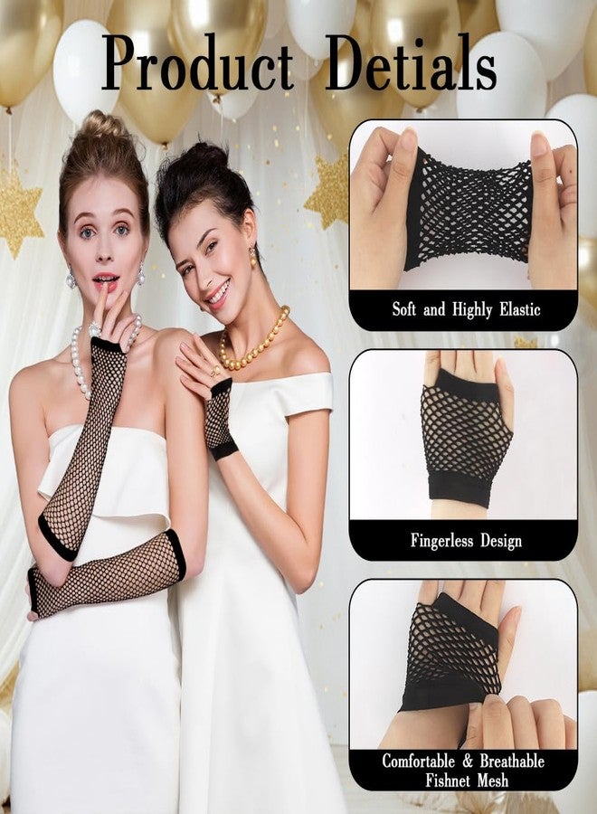 KQNBI 2 Pairs Fishnet Gloves, Long & Short Mesh Fingerless Gloves Costume Accessories for Women Girl Cosplay Halloween Party - Image 4