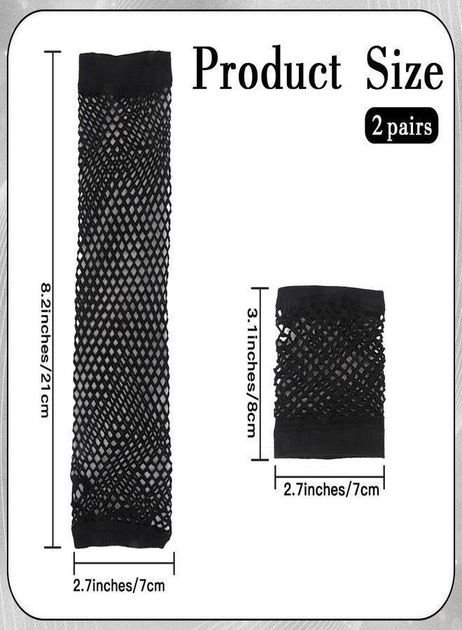 KQNBI 2 Pairs Fishnet Gloves, Long & Short Mesh Fingerless Gloves Costume Accessories for Women Girl Cosplay Halloween Party - Image 3