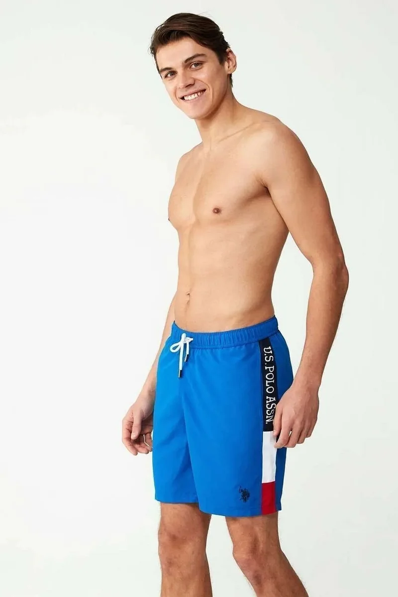 U.S. Polo Assn. BASE. Polo Assn. 23005 Men's Long Swim Shorts with Pockets-Sax
