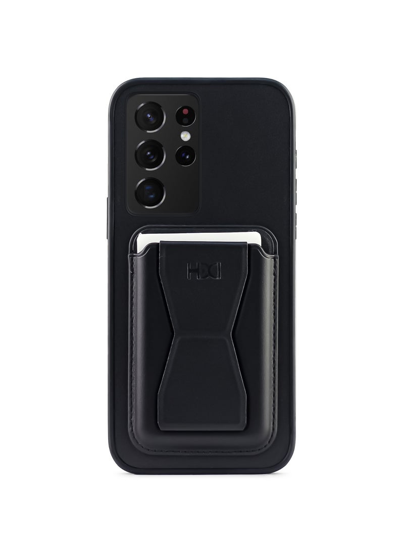 Leather back cover with card wallet Foldable Shockpoof Case compatible with Samsung Galaxy S21 Ultra (Black) 