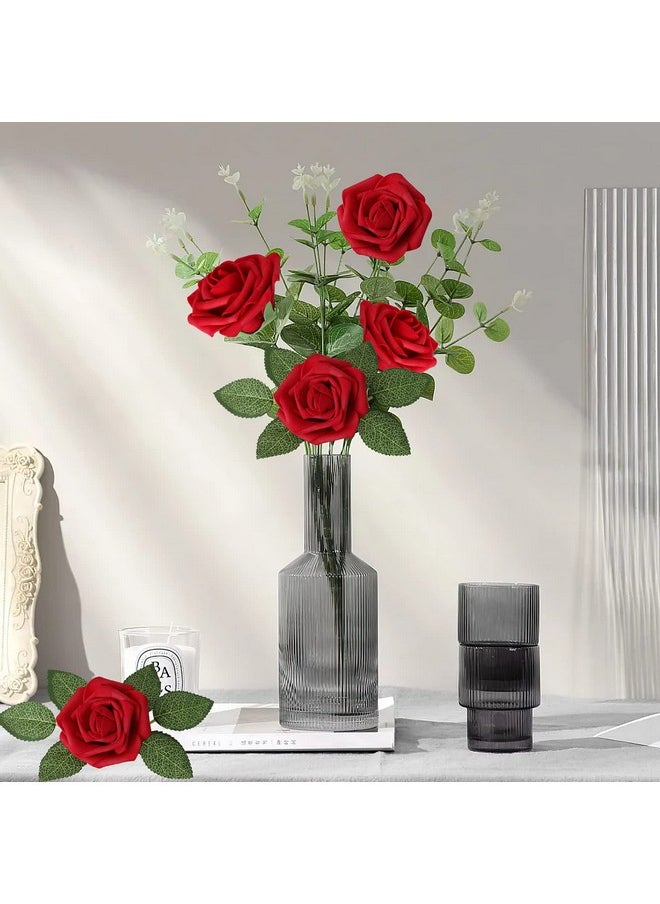 AmyHomie - AmyHomie Artificial Flowers Dark Red Rose 50pcs Real Looking Fake Roses w/Stem for DIY Wedding Bouquets Centerpieces Arrangements Party Baby Shower Home Decorations - Image 1
