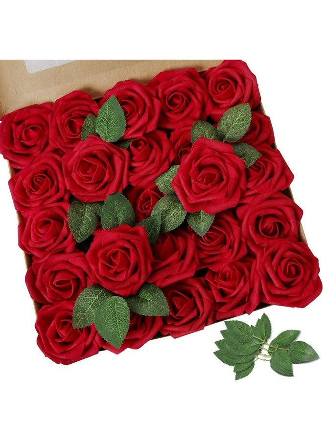 AmyHomie - AmyHomie Artificial Flowers Dark Red Rose 50pcs Real Looking Fake Roses w/Stem for DIY Wedding Bouquets Centerpieces Arrangements Party Baby Shower Home Decorations - Image 1