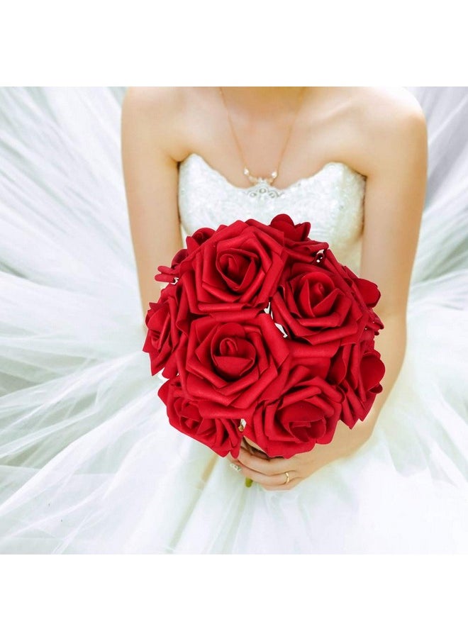 AmyHomie - AmyHomie Artificial Flowers Dark Red Rose 50pcs Real Looking Fake Roses w/Stem for DIY Wedding Bouquets Centerpieces Arrangements Party Baby Shower Home Decorations - Image 1