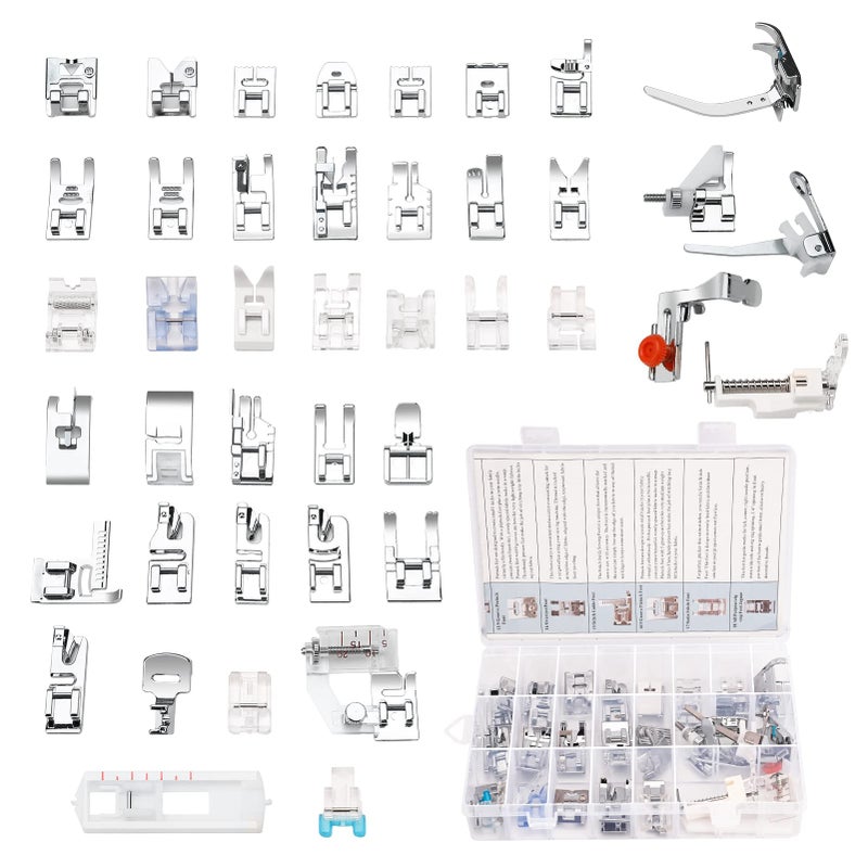 XBA Presser Foot Set 42Pcs Sewing Machine Presser Feet Kit Accessories with Manual for Brother Babylock Singer Elna Toyota New Home Simplicity Necchi Kenmore Low Shank Machines 