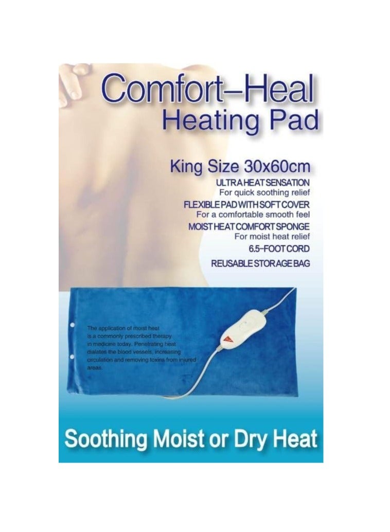 Comfort Hill Electric Heating Pad, King Size 30 x 60 cm, Wet & Dry Heat Therapy, Soft Cover, 2-Meter Power Cord - Image 1
