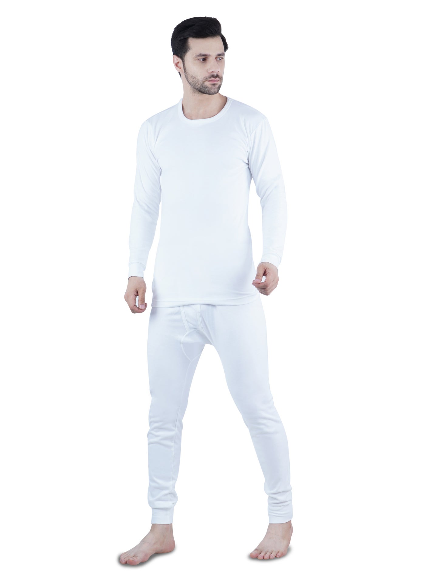 White Leaf Men’s Winter Innerwear 2PC Set White WLMWIWUG-15-S | 100% Cotton 240 GSM Thermal Wear | Warm Breathable Body Fit | ECAS Certified