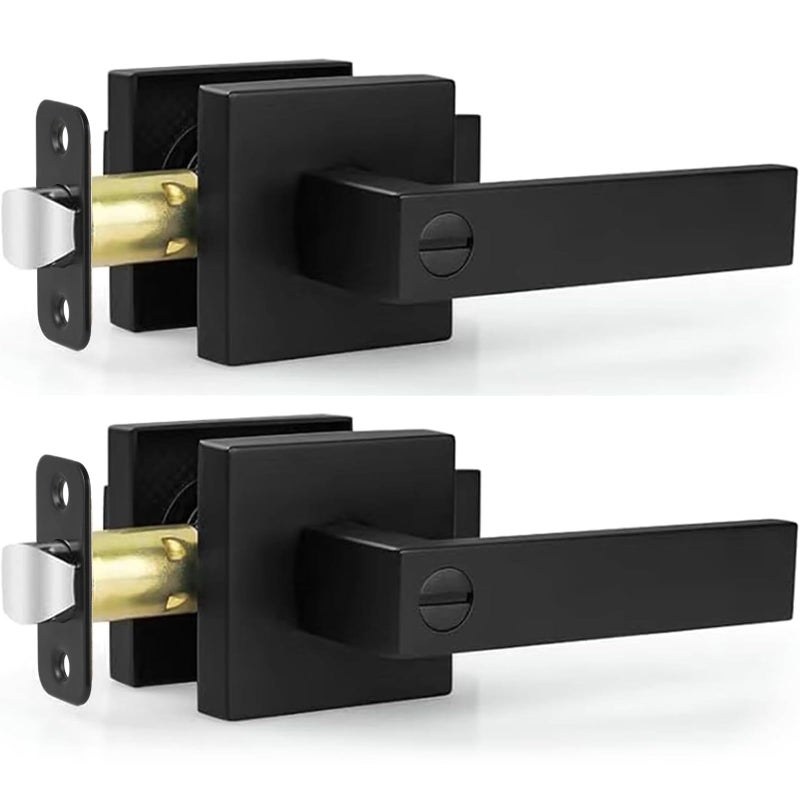 Estmoon 2 Pack Privacy Door Levers Door Handle Matte Black Interior Door Knobs Keyless Door Locks for Bedroom or Bathroom, Left or Right Handing Levers - Image 1
