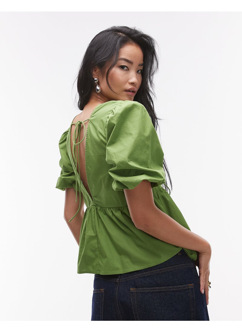 TOPSHOP Poplin Puff Sleeve Top  - Image 2